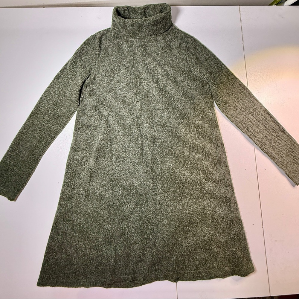 Women’s Lulu's Gray Green Knit High Neck Long Sleeve Sweater Dress